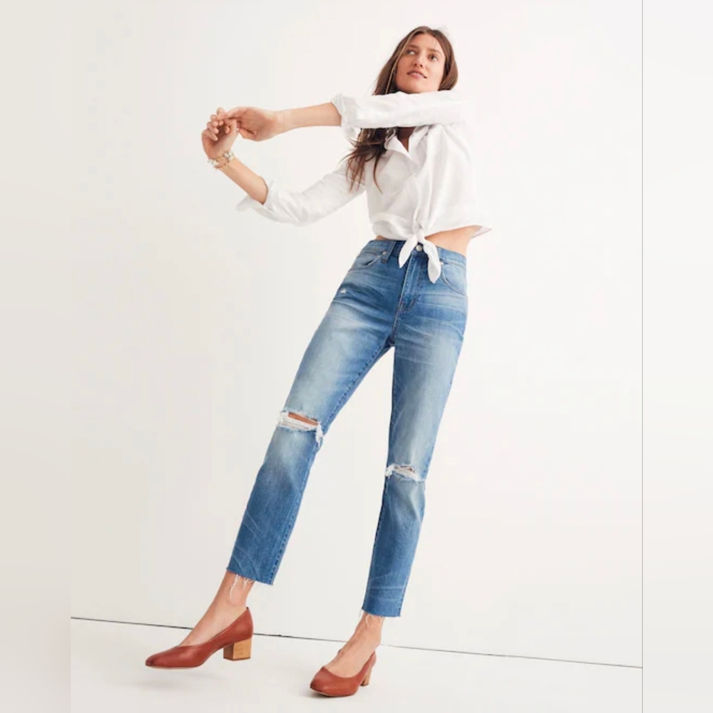 Madewell High-Rise Slim Crop Boyjean: Knee-Rip Edition Size 31